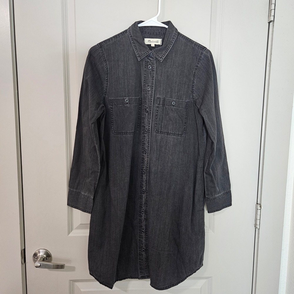 Madewell Womens Black Denim Shirt Dress Long Sleeve Button Down Small